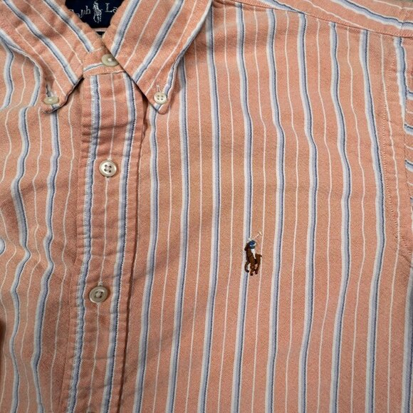 Ralph Lauren Button Up Shirt Cotton Mens Size Small Classic Fit Orange Striped - Picture 6 of 11